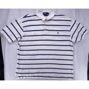 Polo Ralph Lauren Polo Shirt Men's 2XB Big Striped White Blue Golf Short Sleeve